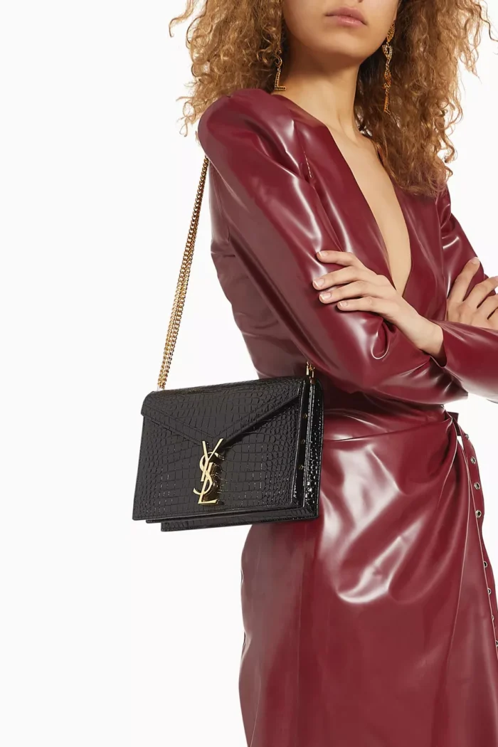 Medium Cassandra Shoulder Bag in Crocodile Embossed Leather - Image 6