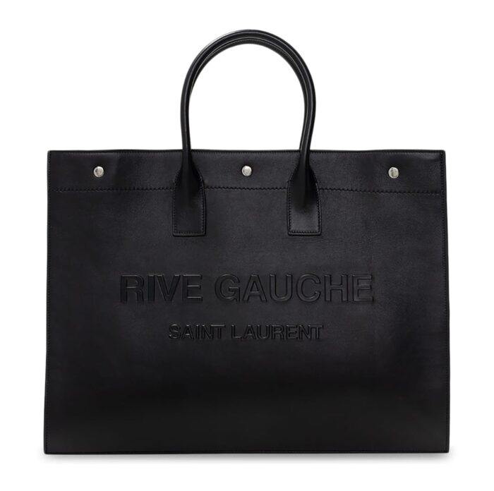 Rive Gauche Large Tote Bag in Glazed Leather Black - Image 2