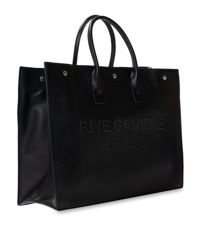 Rive Gauche Large Tote Bag in Glazed Leather Black - Image 1