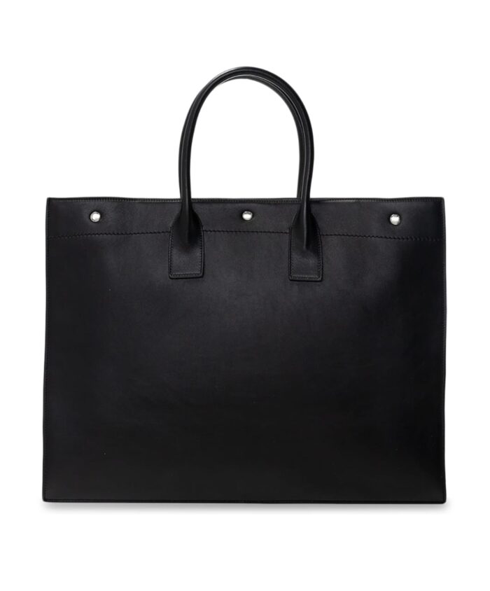 Rive Gauche Large Tote Bag in Glazed Leather Black - Image 6