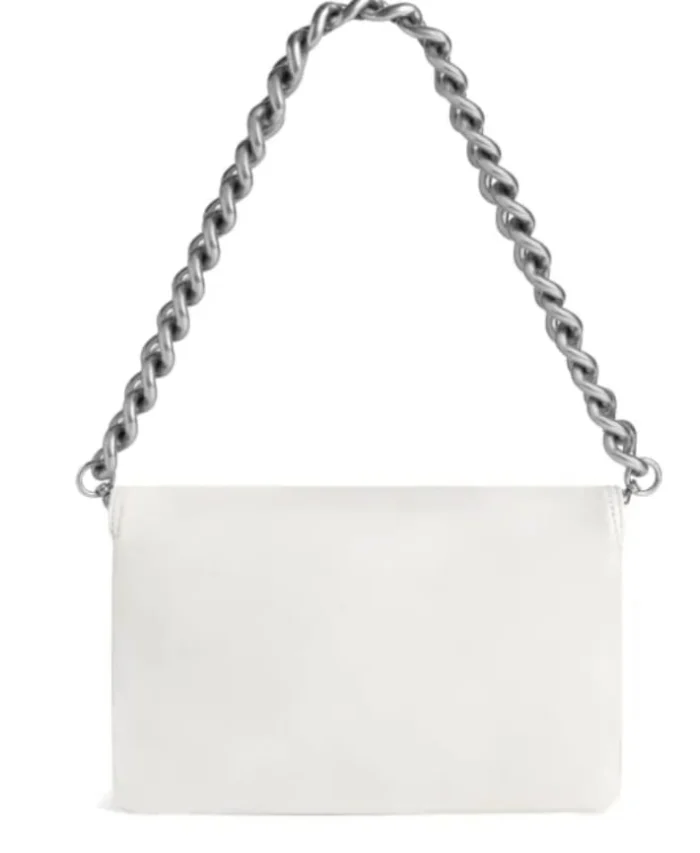 White Leather Shoulder Bag with Detachable Strap - Image 5