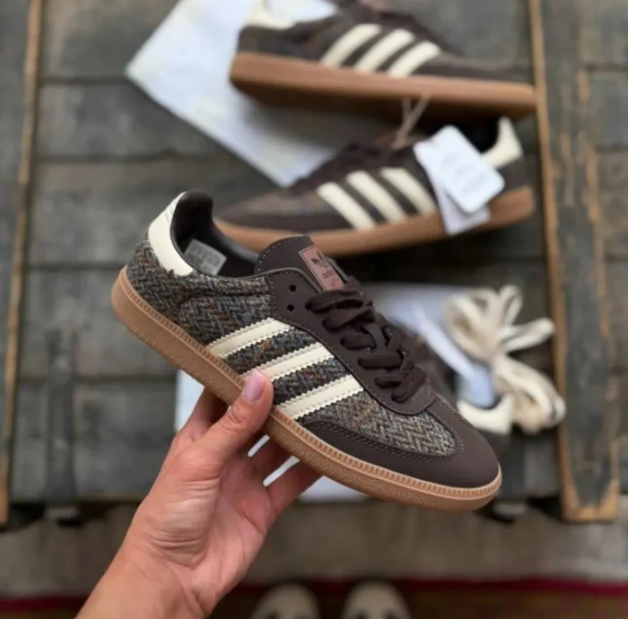 adidas Samba OG Tweed – Dark Brown / Cream White / Gum - Image 2